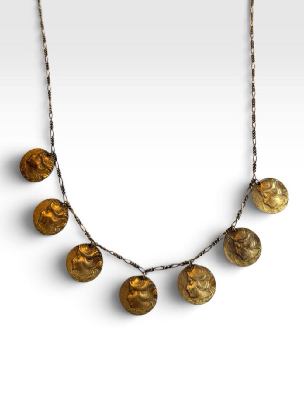 Antique Copper Gold tone Medallion Drop Necklace - Women Healing VTG